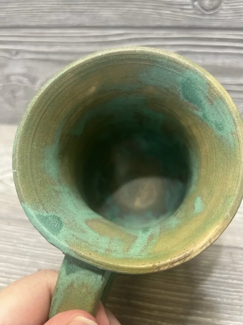 Handmade Ceramic Matte Glaze Coffee Cup Mug Artist Signed Rustic Green Textured